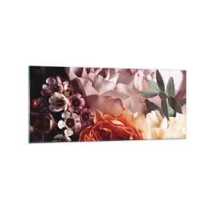Impression sur verre - Image sur verre - Gros plan d'une composition florale colorée - 120x50cm - Enveloppé de beauté - Décoration murale moderne pour le salon et la chambre ARTTOR