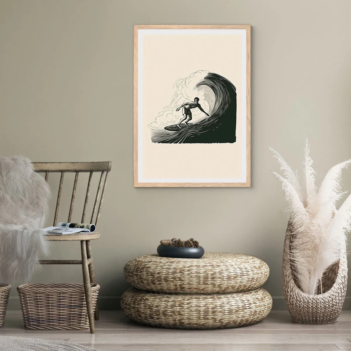 Affiche dans un chêne clair - Poster - Le roi de la vague - 30x40 cm