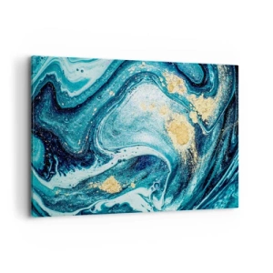 Impression sur toile - Image sur toile - Une composition abstraite de vagues et d'accents dorés - 100x70cm - Vortex bleu - Décoration murale moderne pour le salon et la chambre ARTTOR