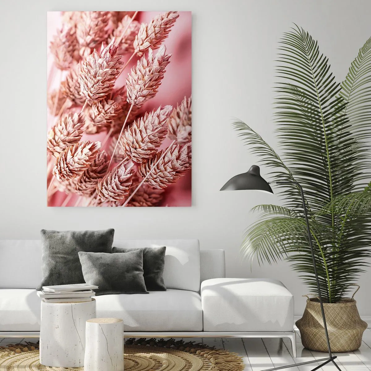 Impression sur verre - Image sur verre - Gros plan des oreilles teintées de rose - 80x120cm - Une cascade florale en rose - Décoration murale moderne pour le salon et la chambre ARTTOR