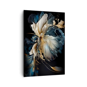 Impression sur toile - Image sur toile - Une fleur dans les tons or et bleu marine sur fond noir - 70x100cm - Fleur de fougère de conte de fées - Décoration murale moderne pour le salon et la chambre ARTTOR
