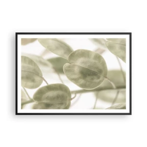 Affiche dans un cadre noir - Poster - Une peinture délicate de feuilles dans des tons pastel de vert sur un fond clair. - 100x70cm - Au commencement il y avait des feuilles... - Décoration murale moderne pour le salon et la chambre ARTTOR