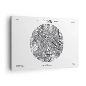 Impression sur toile - Image sur toile - Une carte de Rome dans un style minimaliste, noir et blanc - 70x50cm - Anatomie de Rome - Décoration murale moderne pour le salon et la chambre ARTTOR
