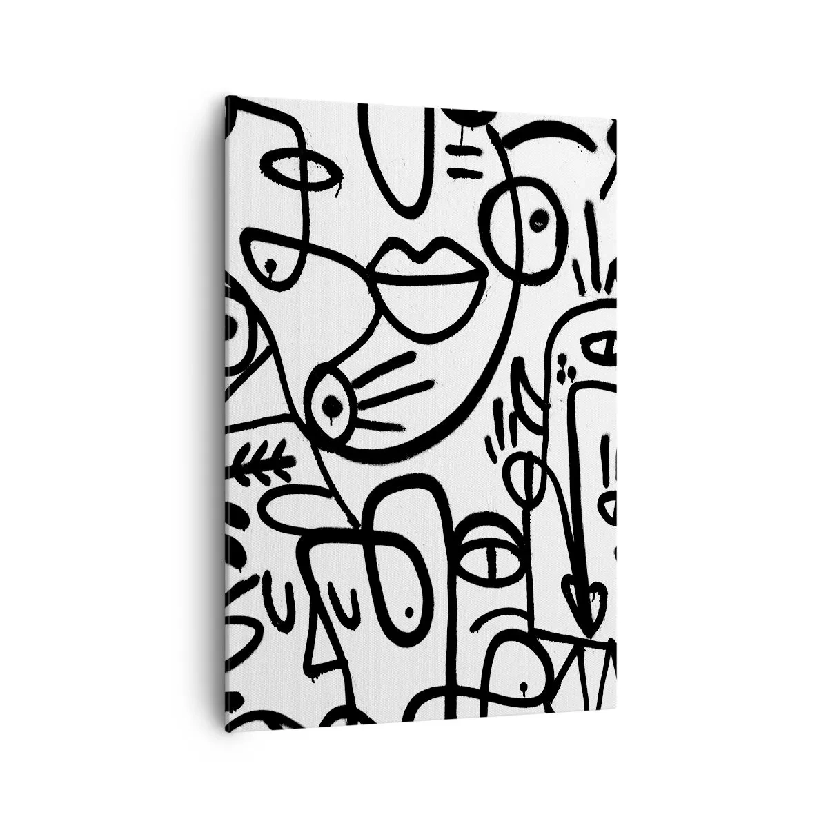 Impression sur toile - Image sur toile - Dessins abstraits en noir et blanc avec des motifs faciaux - 70x100cm - Visages et mirages - Décoration murale moderne pour le salon et la chambre ARTTOR