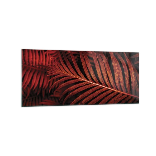 Impression sur verre - Image sur verre - Gros plan de feuilles tropicales rouges - 120x50cm - Chaleur de la vie - Décoration murale moderne pour le salon et la chambre ARTTOR