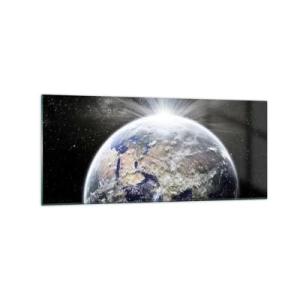 Impression sur verre - Image sur verre - La Terre et la Lune illuminées par la lueur de l'espace - 120x50cm - En pleine splendeur - Décoration murale moderne pour le salon et la chambre ARTTOR