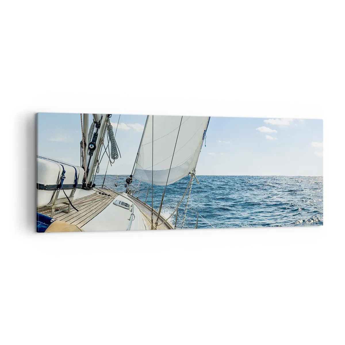 Impression sur toile - Image sur toile - Un voilier sur une mer calme sous un ciel bleu - 140x50cm - Ohé, l'aventure - Décoration murale moderne pour le salon et la chambre ARTTOR