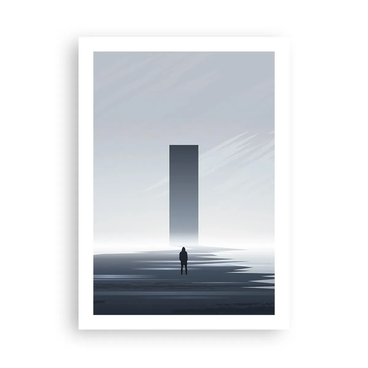 Affiche - Poster - Une scène minimaliste avec un monolithe mystérieux aux tons froids. - 50x70cm - Opportunité ou menace ? - Décoration murale moderne pour le salon et la chambre ARTTOR