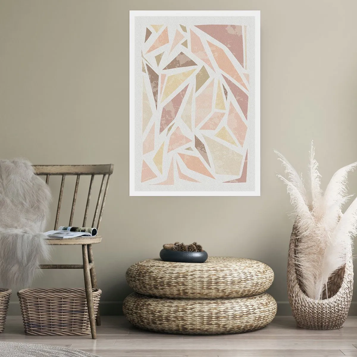 Affiche - Poster - Abstraction géométrique dans des tons pastel - 50x70cm - Composition de vitraux - Décoration murale moderne pour le salon et la chambre ARTTOR