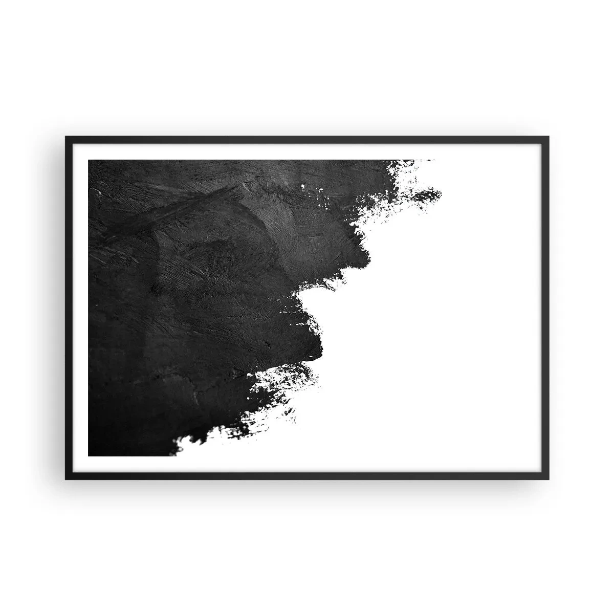 Affiche dans un cadre noir - Poster - Abstraction en noir et blanc avec des coups de pinceau contrastés - 100x70cm - Éléments : terre - Décoration murale moderne pour le salon et la chambre ARTTOR
