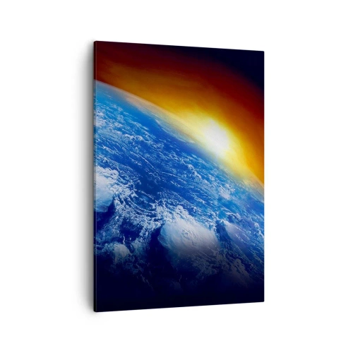 Impression sur toile - Image sur toile - Vue de la Terre depuis l'espace au coucher du soleil - 50x70cm - Lever de soleil sur la planète bleue - Décoration murale moderne pour le salon et la chambre ARTTOR