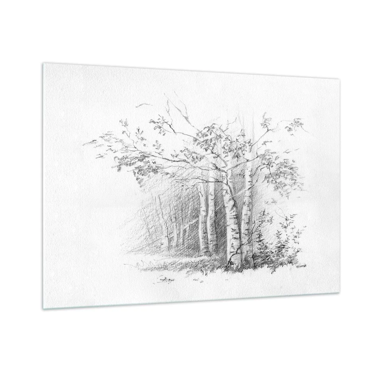 Impression sur verre - Image sur verre - Croquis d'une forêt de bouleaux aux tons monochromes - 100x70cm - Lumière d'une forêt de bouleaux - Décoration murale moderne pour le salon et la chambre ARTTOR