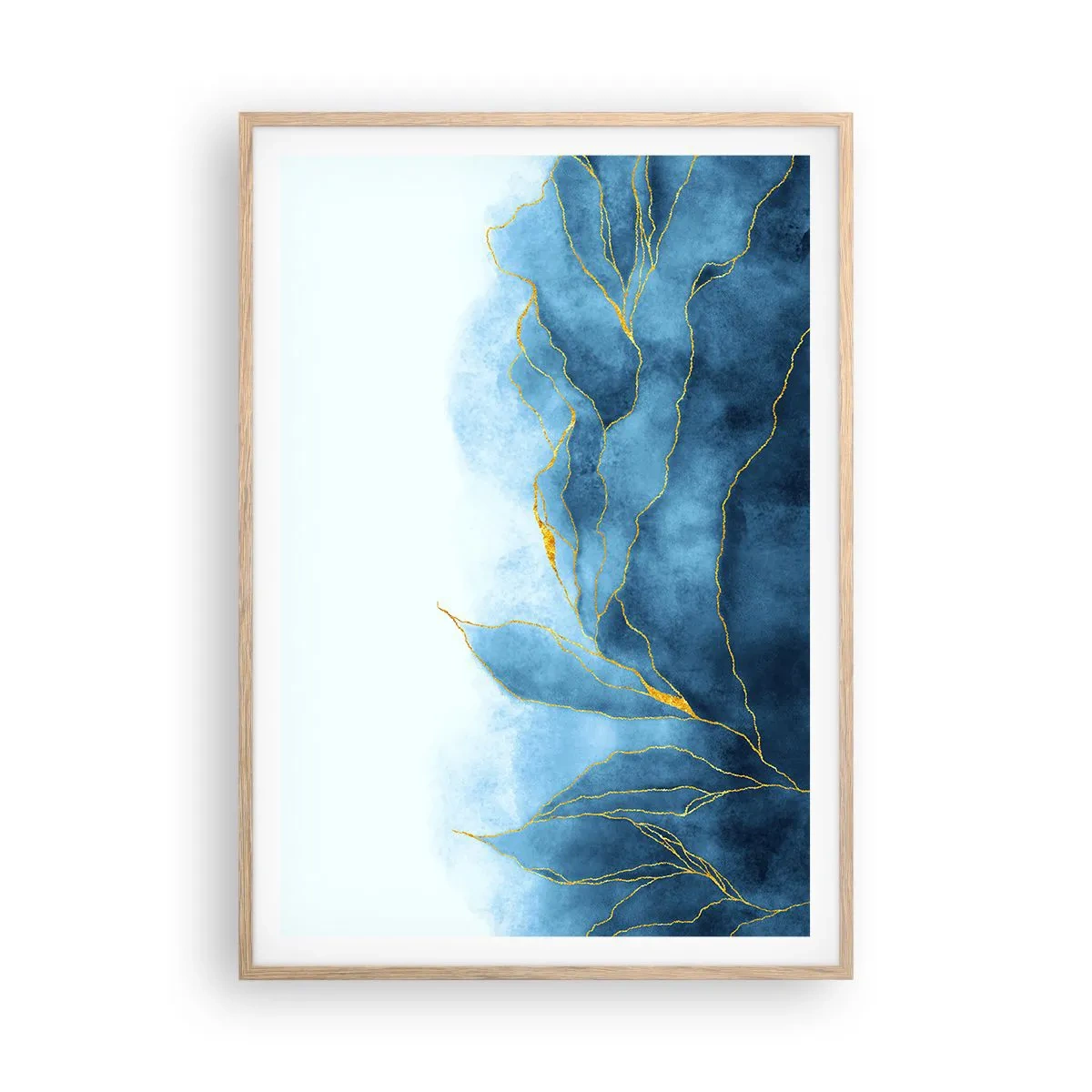 Affiche dans un chêne clair - Poster - Bleu doré - 70x100 cm