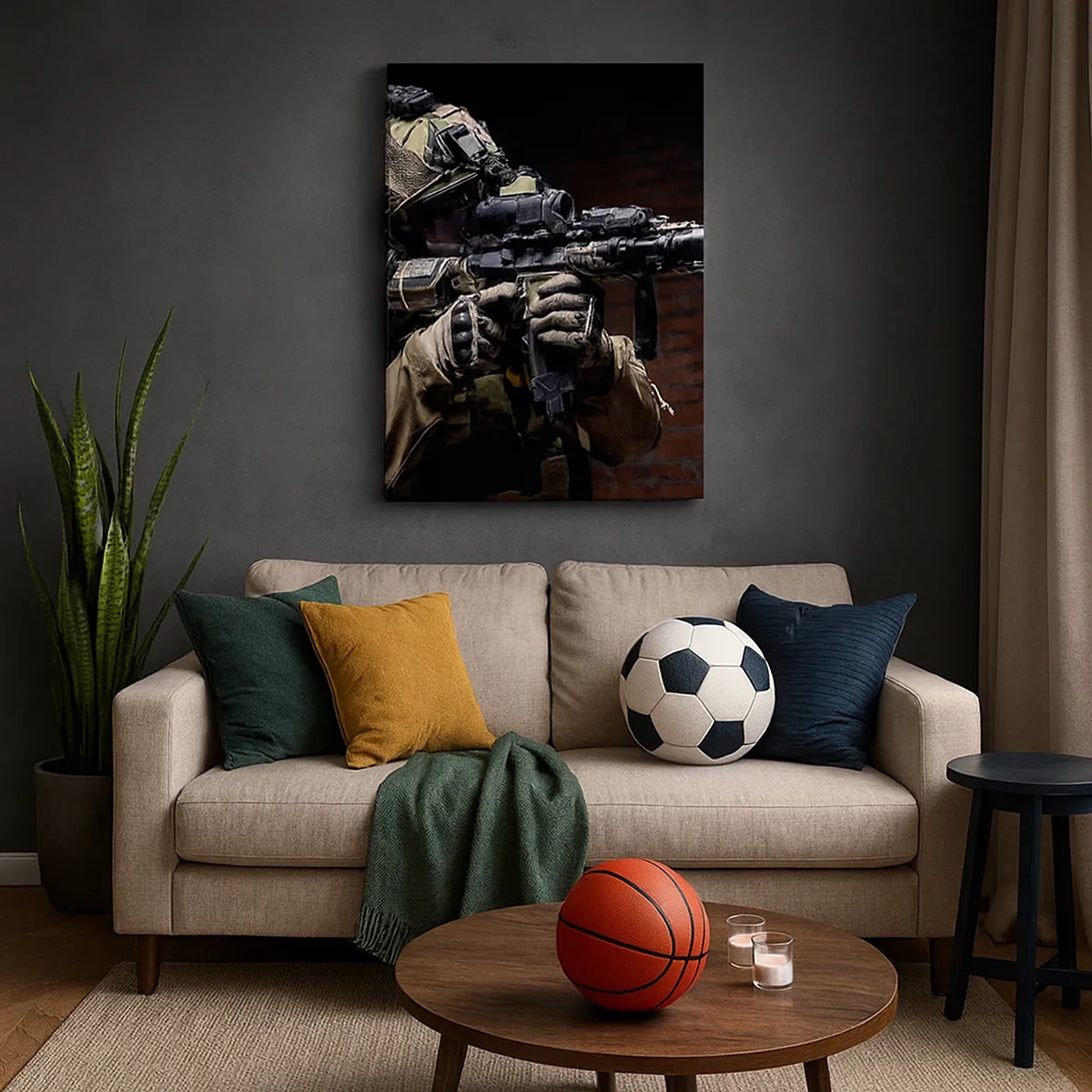 Impression sur toile - Image sur toile - Un soldat en équipement complet avec un fusil - 50x70cm - Meurtrier efficace - Décoration murale moderne pour le salon et la chambre ARTTOR