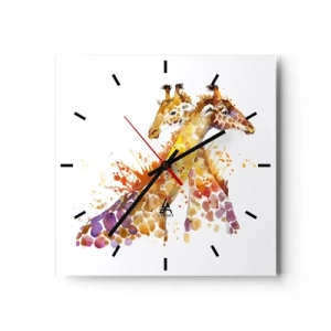Horloge murale - Pendule murale - Girafes à l'aquarelle aux tons colorés - 30x30cm - Est-ce de l'amitié ou de l'amour? - Décoration murale moderne pour le salon et la chambre ARTTOR