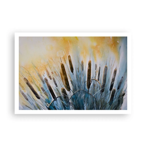 Affiche - Poster - Roseaux pittoresques sous les rayons du soleil - 100x70cm - Fraicheur de l'eau, chaleur du soleil - Décoration murale moderne pour le salon et la chambre ARTTOR