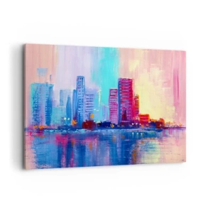 Impression sur toile - Image sur toile - Un panorama coloré de la ville dans un style aquarelle - 120x80cm - Baigné de couleurs - Décoration murale moderne pour le salon et la chambre ARTTOR
