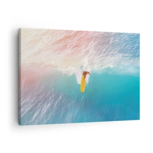 Impression sur toile - Image sur toile - Surfeur sur une vague aux couleurs pastel - 70x50cm - Le cavalier de l'océan - Décoration murale moderne pour le salon et la chambre ARTTOR
