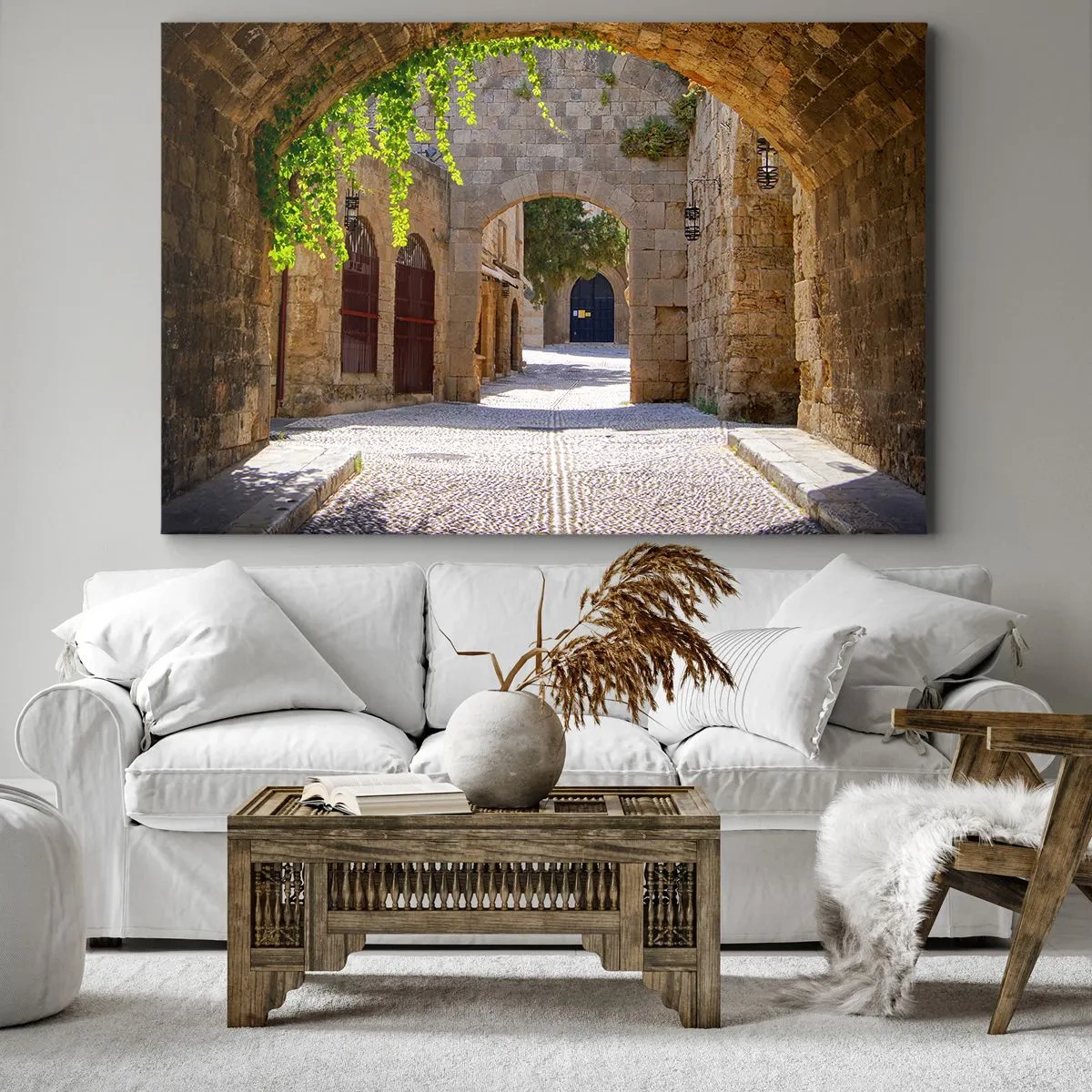 Impression sur toile - Image sur toile - Arches en pierre et rues pavées de style médiéval - 120x80cm - Le cortège apparaîtra bientôt - Décoration murale moderne pour le salon et la chambre ARTTOR