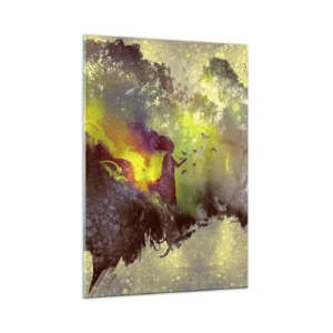 Impression sur verre - Image sur verre - Profil de visage de femme rempli de nature et d'effets colorés. - 50x70cm - Mère Nature - Décoration murale moderne pour le salon et la chambre ARTTOR