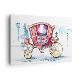 Impression sur toile - Image sur toile - Une illustration élégante d'une voiture ancienne aux couleurs pastel. - 70x50cm - À un mariage ou à un bal ? - Décoration murale moderne pour le salon et la chambre ARTTOR