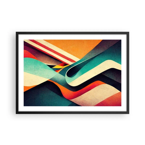 Affiche dans un cadre noir - Poster - Vagues abstraites colorées dans une composition dynamique - 70x50cm - Composition intense - Décoration murale moderne pour le salon et la chambre ARTTOR