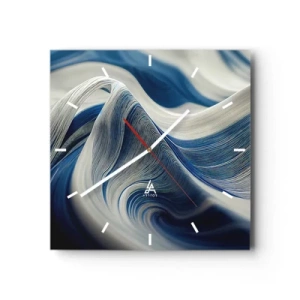 Horloge murale - Pendule murale - Vagues abstraites dans des tons de bleu et de blanc - 30x30cm - La fluidité du bleu et du blanc - Décoration murale moderne pour le salon et la chambre ARTTOR