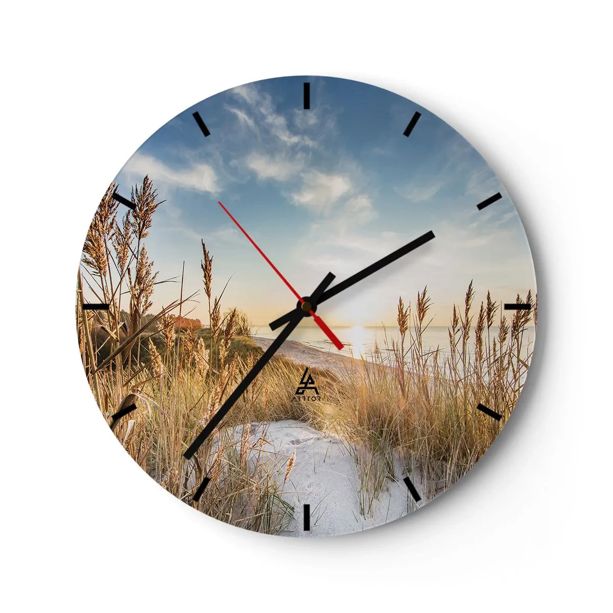 Horloge murale - Pendule murale - Une plage de sable avec des herbes illuminées par les rayons du soleil - 30x30cm - Plage du nord - Décoration murale moderne pour le salon, la cuisine et la chambre ARTTOR