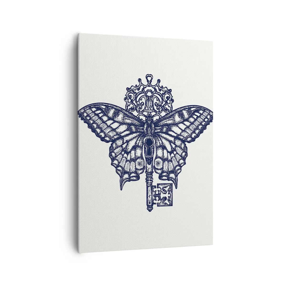 Impression sur toile - Image sur toile - Papillon élégant et graphique clé dans un style minimaliste - 70x100cm - Tous les secrets du coeur - Décoration murale moderne pour le salon et la chambre ARTTOR