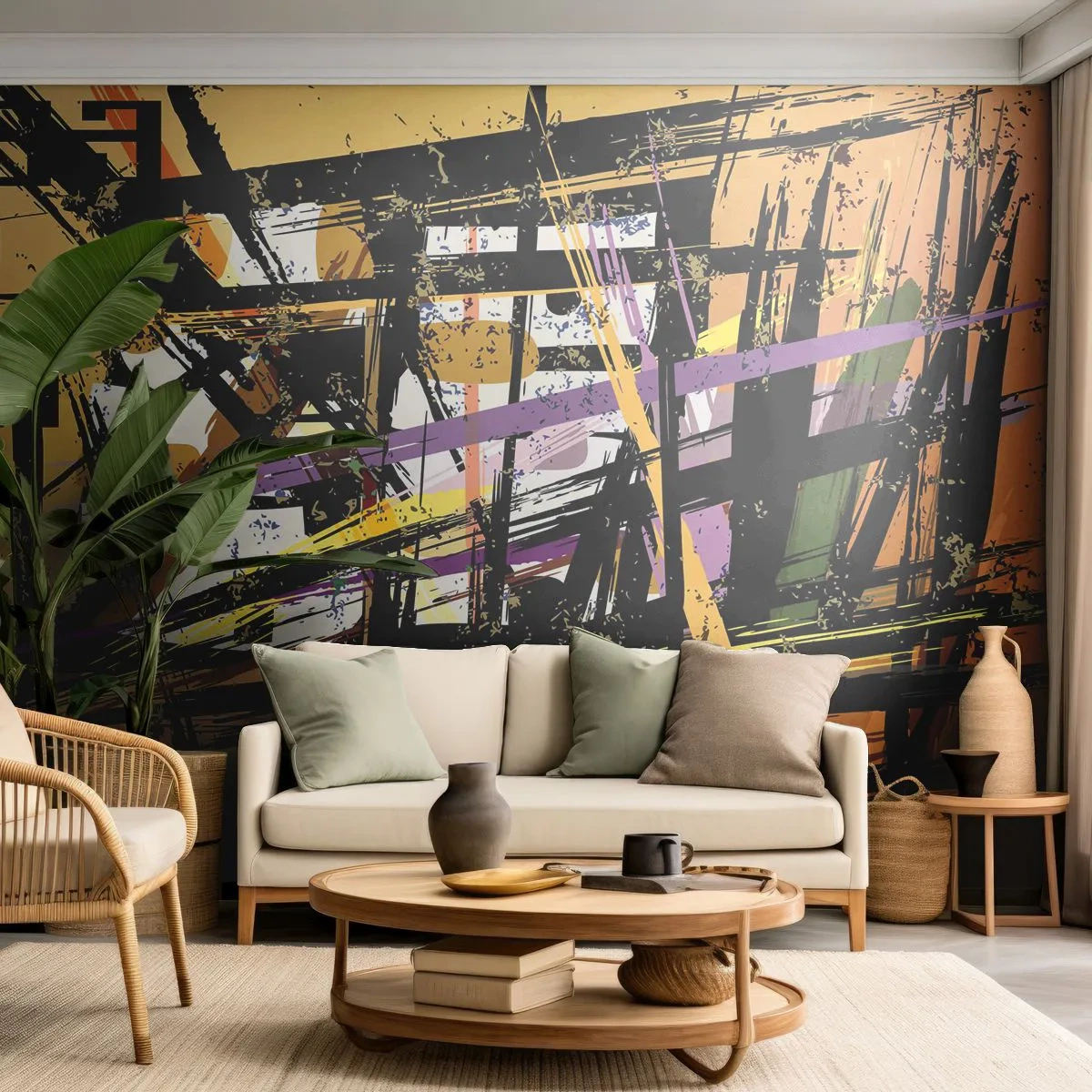 Papier Peint Photo Premium Sand - Une coupe nette - Abstraction, Morceau, Modèle moderne - 300x210 cm