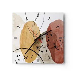 Horloge murale - Pendule murale - Taches abstraites dans les tons beige, jaune et rouge - 30x30cm - Léger et transparent comme l'air - Décoration murale moderne pour le salon et la chambre ARTTOR
