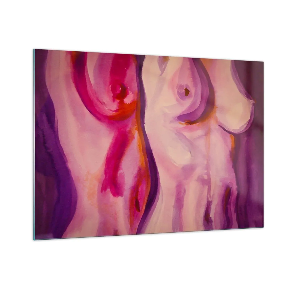Impression sur verre - Image sur verre - Une interprétation artistique de silhouettes féminines dans des tons de rose et de violet. - 100x70cm - Ode à la féminité - Décoration murale moderne pour le salon et la chambre ARTTOR