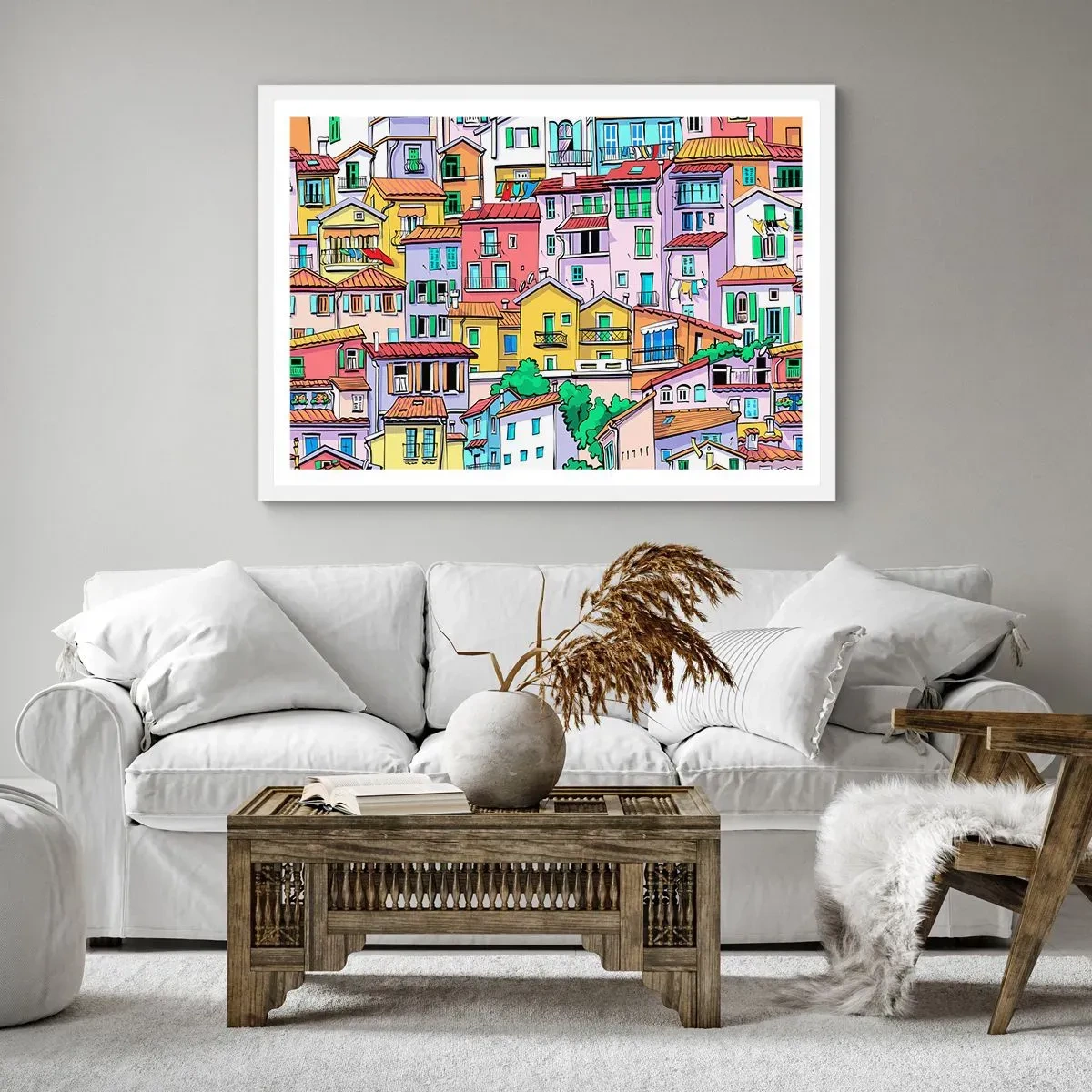 Affiche dans un cadre blanc - Poster - Ville joyeuse - 50x40 cm