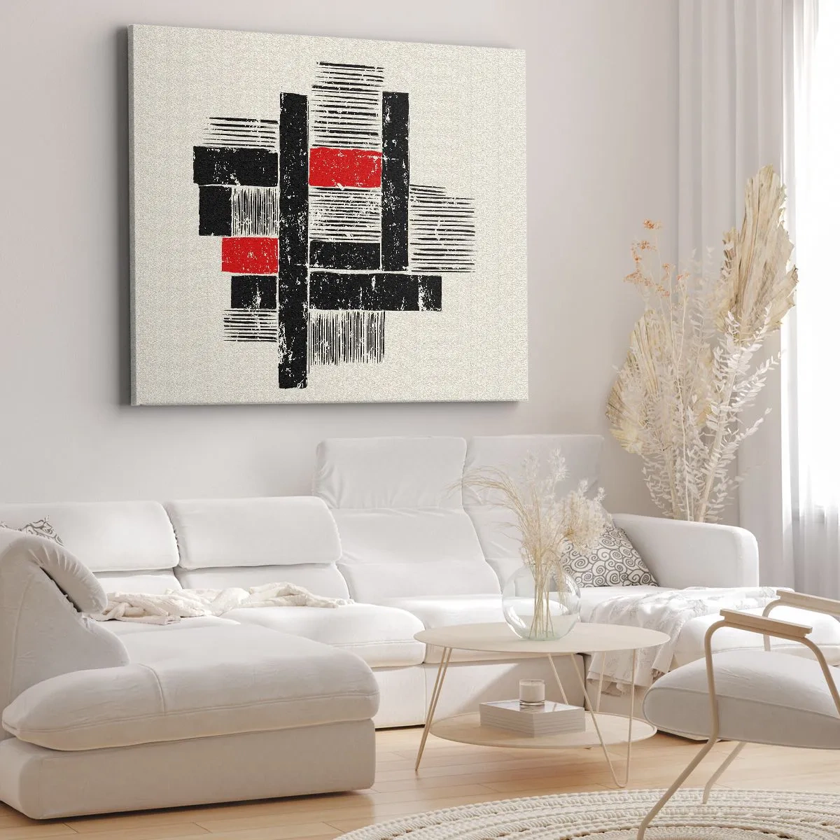 Impression sur toile - Image sur toile - Composition géométrique abstraite en noir et rouge - 70x50cm - En rouge et noir - Décoration murale moderne pour le salon et la chambre ARTTOR