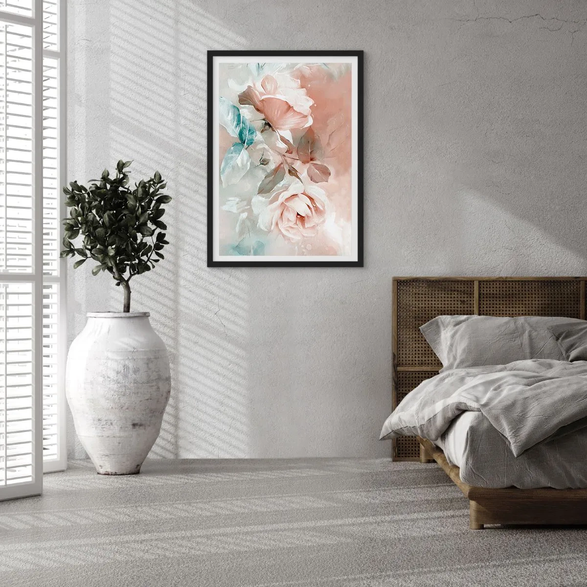 Affiche dans un cadre noir - Poster - Une composition picturale de roses aux tons pastel - 50x70cm - L'esprit du romantisme - Décoration murale moderne pour le salon et la chambre ARTTOR