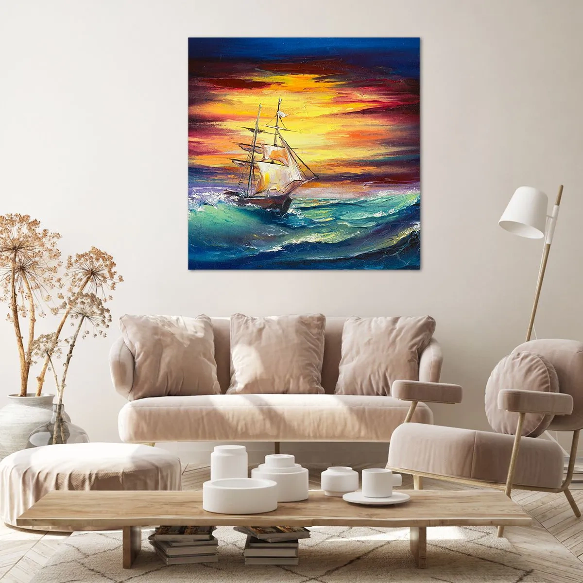 Impression sur toile - Image sur toile - Courageusement sous les vagues - 40x40 cm