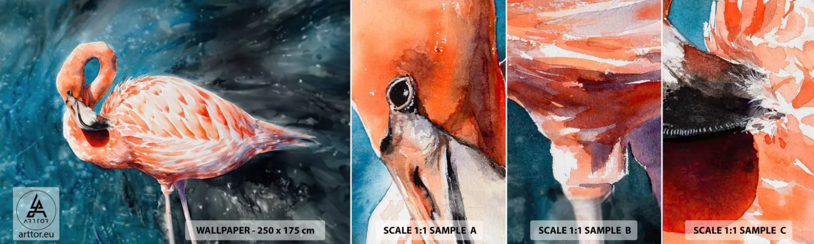 Échantillon de Papier Peint Autocollant Deluxe Sticker - Décoratif par nature - Flamant, Oiseau, Nature - 100x30 cm