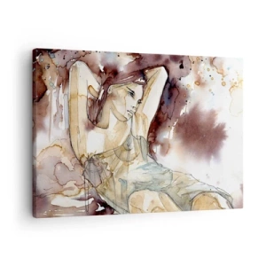 Impression sur toile - Image sur toile - Femme dans un style aquarelle artistique sur fond marron - 70x50cm - D'humeur lilas - Décoration murale moderne pour le salon et la chambre ARTTOR