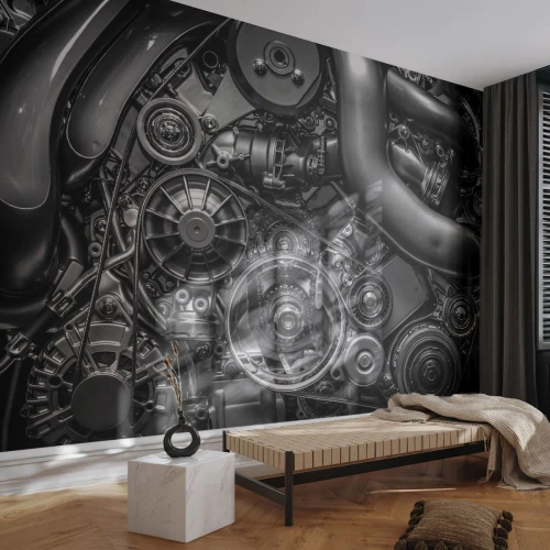 Papier peint sur mesure Autocollant Deluxe - Poésie mécanique - Moteur, Mécanicien, Métal
