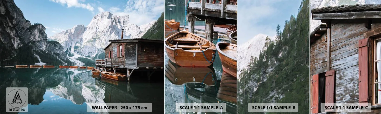 Échantillon de Papier Peint Autocollant Deluxe Sticker - Un matin cristallin en montagne - Paysage de montagne, Soleil, Lac - 100x30 cm