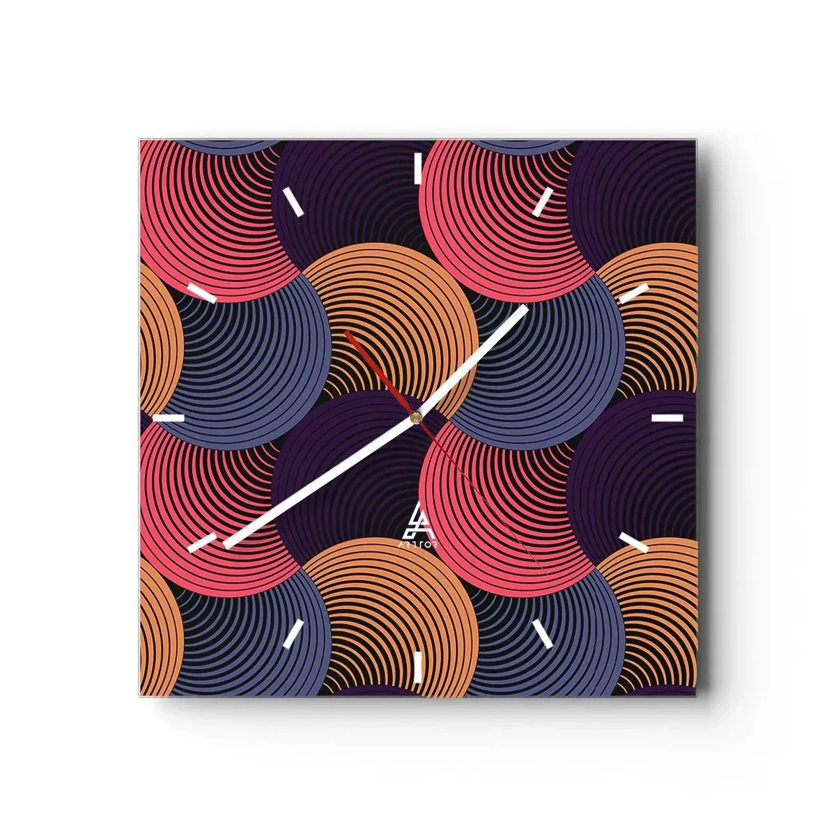 Horloge murale - Pendule murale - Cercles géométriques dans des tons de rose, violet et or - 30x30cm - Dans un rythme circulaire - Décoration murale moderne pour le salon et la chambre ARTTOR