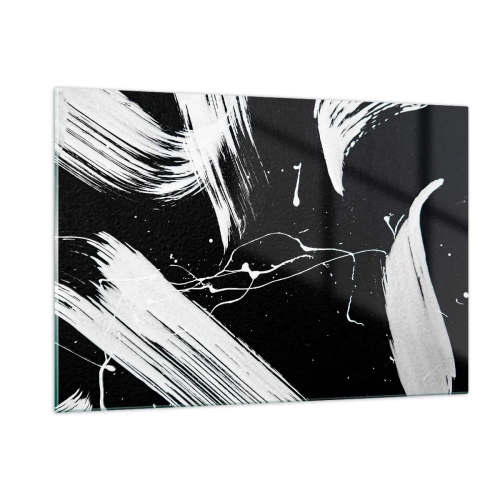 Impression sur verre - Image sur verre - Coups de pinceau blancs sur fond noir - 120x80cm - Briser les ténèbres - Décoration murale moderne pour le salon et la chambre ARTTOR