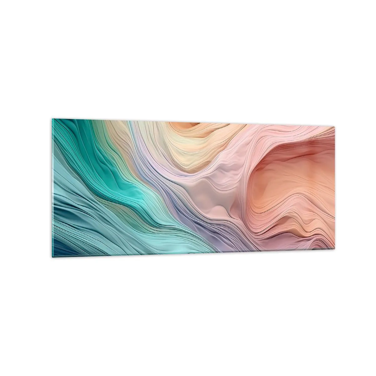 Impression sur verre - Image sur verre - Vagues abstraites aux couleurs pastel et arc-en-ciel - 120x50cm - Vague arc-en-ciel - Décoration murale moderne pour le salon et la chambre ARTTOR