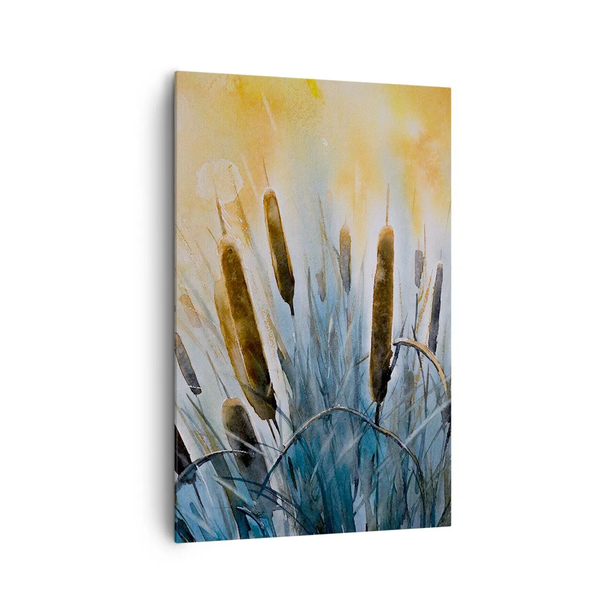 Impression sur toile - Image sur toile - Roseaux pittoresques sous les rayons du soleil - 80x120cm - Fraicheur de l'eau, chaleur du soleil - Décoration murale moderne pour le salon et la chambre ARTTOR