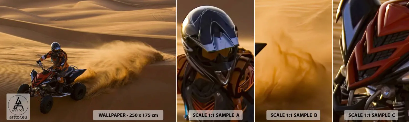 Échantillon de Papier Peint Autocollant Deluxe Sticker - Sur les vagues de sable - Quad, Automobile, Désert - 100x30 cm