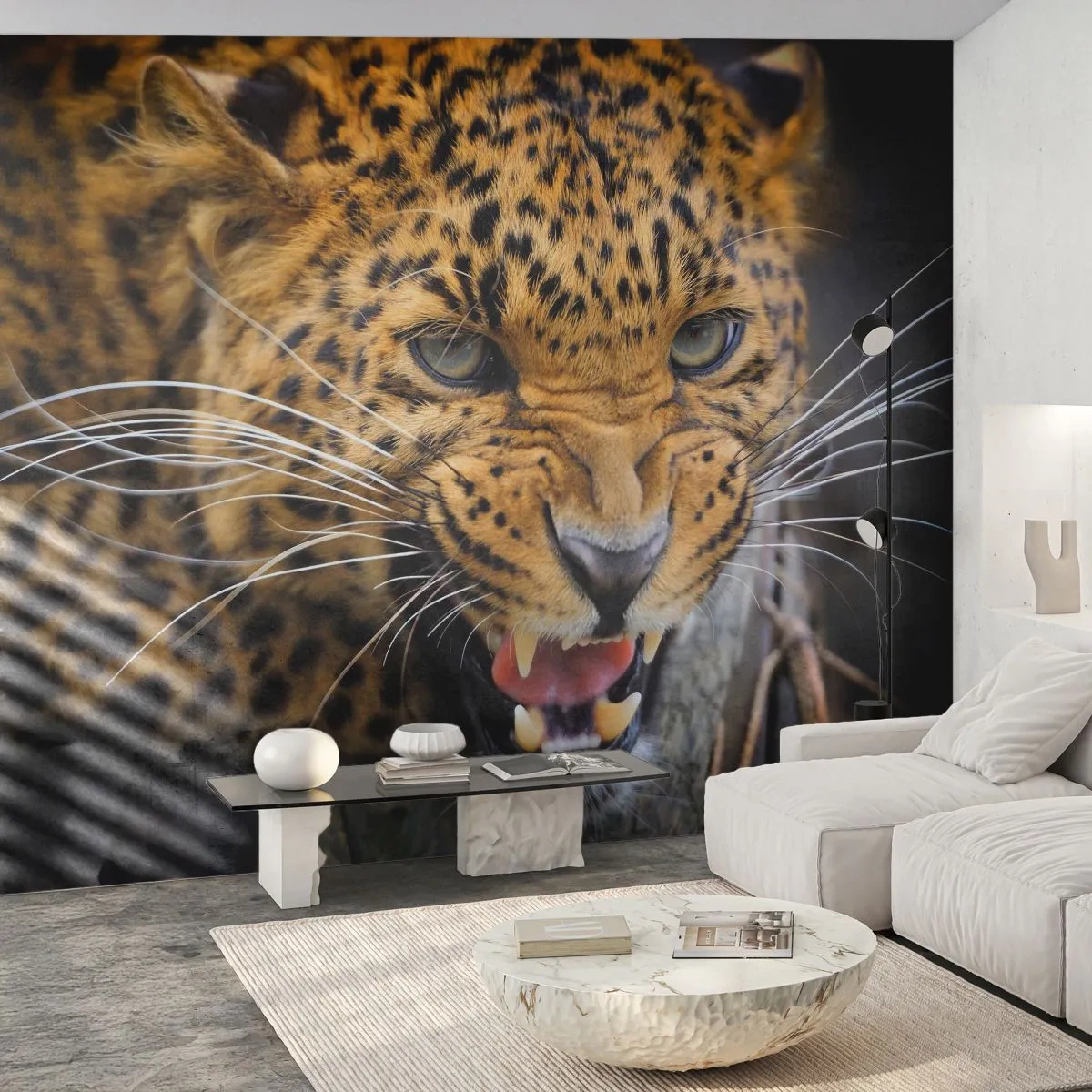 Papier Peint Photo Standard Eco - Reste en retrait, je te préviens ! - Animaux, léopard, Chat sauvage - 200x140 cm