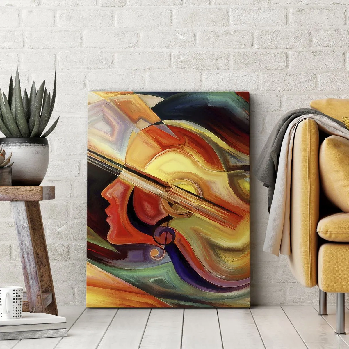 Impression sur toile - Image sur toile - Abstraction colorée inspirée de la musique et de la guitare - 50x70cm - Tout va bien - Décoration murale moderne pour le salon et la chambre ARTTOR