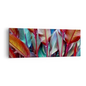 Impression sur toile - Image sur toile - Feuilles colorées de plantes tropicales dans le fourré - 140x50cm - Un fourré coloré - Décoration murale moderne pour le salon et la chambre ARTTOR