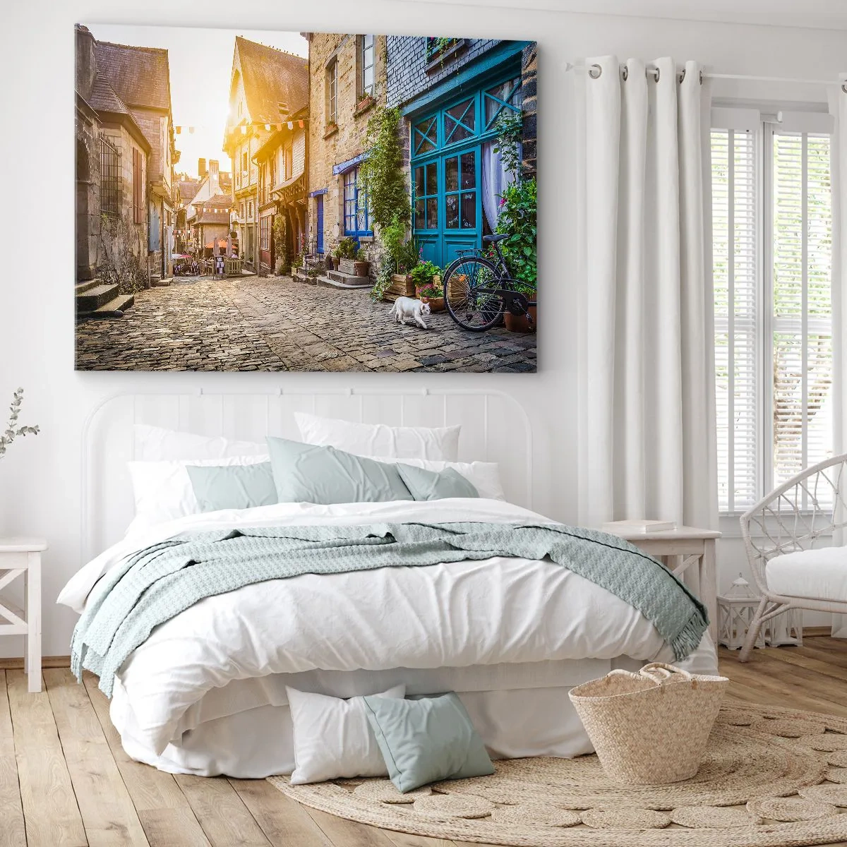 Impression sur toile - Image sur toile - Une charmante rue pavée au soleil - 70x50cm - Aux confins du monde - Décoration murale moderne pour le salon et la chambre ARTTOR