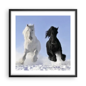 Affiche dans un cadre noir - Poster - Galop noir et blanc - 50x50 cm